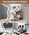 Two Tier Adjustable Bathroom Counter Organizer For Vanity, Sink And Kitchen Corners before and after, organizing cluttered space