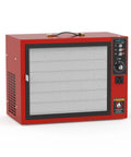 Battle Tested Bench Air Filter And Portable Dust Collector With A Beefy Vortex Fan ideal for woodworking shops, red unit with HEPA filter.