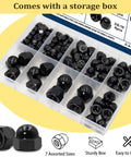 Black Stainless Steel Acorn Nut Set Kit, 80 Piece Assortment in storage box, shown with dome head nut caps