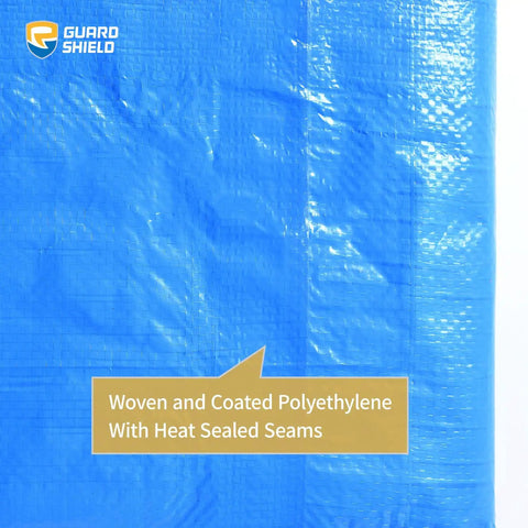 Close-up of Blue Waterproof Tarp 12x16 Feet Polyethylene Cover 5 Mil Lightweight Multi Purpose Outdoor Tarp Sheet 2 Pack
