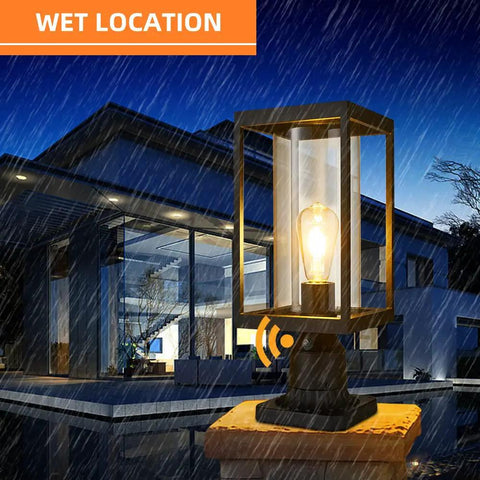 Dusk To Dawn Outdoor Post Light Fixture With 5.6 Inch Pier Mount Base Matte Black Aluminum Lantern under rain outside house