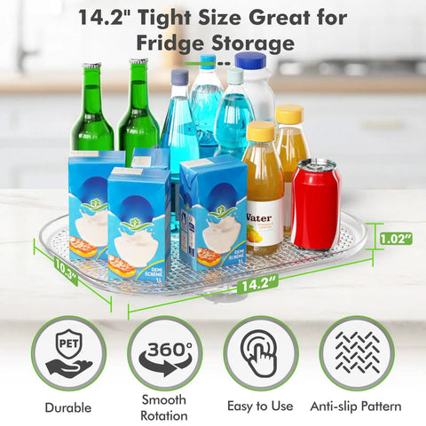 360 Degree Lazy Susan Refrigerator Organizer Spins Smooth With Non Slip Base Fits 14.17 by 10.24 Inch Fridge Pantry Cabinet