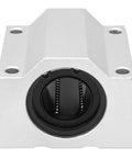 Front view of 25mm Aluminum Linear Bearing Pillow Block for CNC Machines, ultra smooth low friction movement, easy mount.
