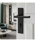 Black Silent Interior Door Lock Set With Keys For Bedroom And Bathroom Heavy Duty Zinc Alloy Handle on white door in modern room