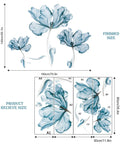 Diagram of Large Dope Blue Floral Wall Decal Set For Bedroom, Living Room, Office, and TV Backdrop with dimensions and layout
