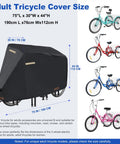 Heavy Duty Tricycle Cover For Adult Trike Waterproof Outdoor Bike Cover With 420D Fabric Nano Coating Scratch Resistant SPF 85 Plus Double Needle Seams, 75x30x44 in