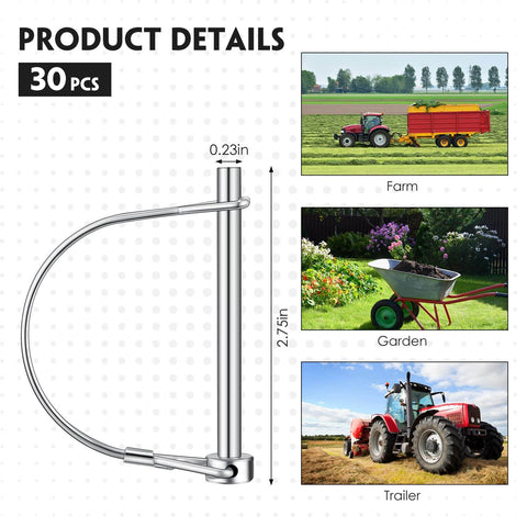 30 Piece Trailer Hitch Pin Locks Set Beefed-Up Built Tough 2-3/4 Inch By 1/4 Inch PTO Shaft Locking Safety Coupler Pins Carbon Steel Arch Design