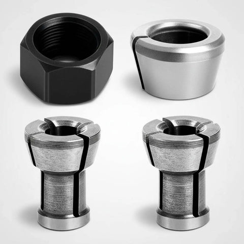 M17 Collet Nut Set And Collet Chuck Assembly Drops In Easy With Badass Grip, featuring two collet nuts and two collet chucks.