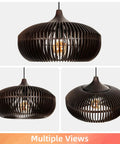 Arturesthome 1-Light Wooden Pendant Light Ceiling Hanging Light for Kitchen, unique wooden slat design in espresso finish.