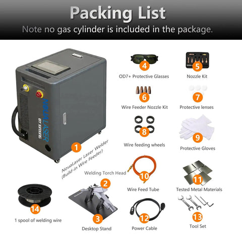 Multifunction Laser Welder With Built In Wire Feeder 1200W Portable Air Cooled Fiber Welder For Metal Cutting Cleaning Tack Welding And Seam Cleaning Industrial DIY 220V Home Workshop with accessories packing list.