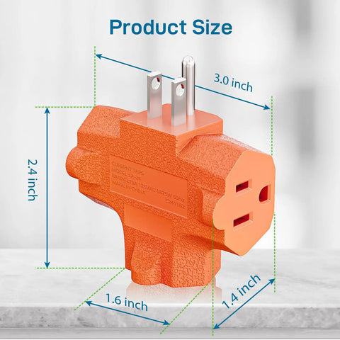 Three Outlet Grounding Power Tap Extender With UL Listed Safety Built Tough Indoor Plug Splitter Turns One Wall Outlet Into Three T Shaped Design 15 Amp 125 Volt 1875 Watt Capacity Orange Three Pack