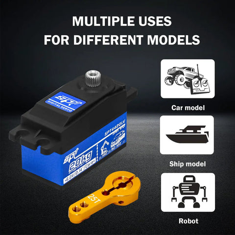 Beefy 20kg Low Profile High Torque Metal Gear Digital Servo With 25T Arm For 1 8 Scale 1 10 Scale 1 12 Scale RC Cars And Robots Set Of Two Smooth Quick Response Durable Metal Gear For DIY Model Builds. low-profile digital servo with 25T arm for car, ship, and robot models