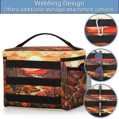 Desert Flower Cactus Tactical Lunch Bag Insulated Leakproof Lunch Box With Adjustable Shoulder Strap; webbing for storage.