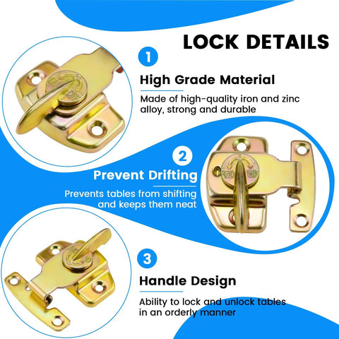 Heavy Duty Spring Table Locks For Extension Dining Tables Built Tough For Wood Tables Rock Solid Leaf Connectors hardware lock details made of iron and zinc alloy.