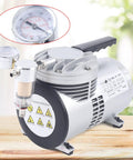 Futchoy oil-free diaphragm vacuum pump, 1/6 HP, silver with built-in gauge and black handle