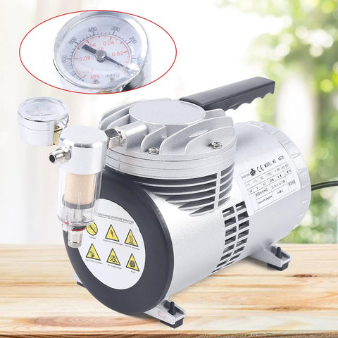 Futchoy oil-free diaphragm vacuum pump, 1/6 HP, silver with built-in gauge and black handle