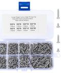 M2 Flat Head Self Tapping Screws Assortment Kit Featuring Nickel Plated Carbon Steel Build, 800 pieces, various sizes.