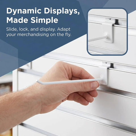 Hand placing Heavy Duty Slatwall Hooks For Garage Storage Set Of 20 Pieces Iron Hooks With 4mm Rod Thickness and 7.48 Inch Rod Length