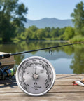 High Precision Indoor Barometer For Home Weather Tracking And Fishing Prep Easy Read Dial Gauge shown outdoors on wooden table