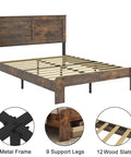 Built Like A Tank Queen Bed Frame With Headboard And Footboard Featuring Solid Wood Slats And Reinforced Legs, dark brown metal frame.