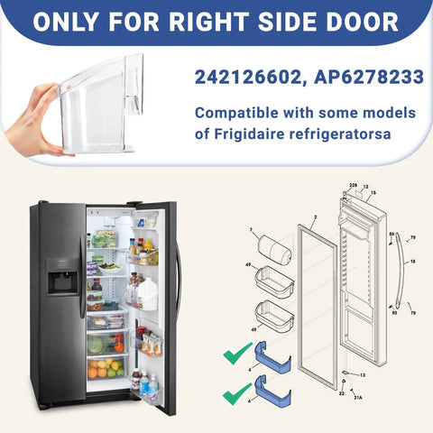 Easy Install Side By Side Fridge Door Bin Replacement Fits Bottom Two Shelves Models 242126602 4547407 PS12364199 AP6278233