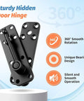Concealed Door Pivot Hinge Set For Hidden Room And Secret Bookshelf Passage, Heavy Duty Up To 570 Lb Capacity, Smooth Quiet Operation With Included Accessories, Ideal For Commercial And Industrial Use AUNMAS, black hinge on stand.