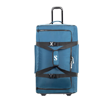 Sport 105 Wheeled Dive Bag With Telescopic Tow Handle Dual Carry Handles And Duffel Straps For Scuba Gear Denim Blue Fabric Large Main Compartment