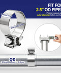 2.5 Inch Exhaust Clamp Narrow Band Stainless Steel 304 Muffler Clamp for 2.5 OD Exhaust Pipe, dimensions shown