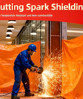 Heavy Duty Welding Blanket Featuring 750 GSM Heat Resistant Fiberglass Build and Fire Retardant Finish in use while angle grinding.