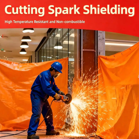 Heavy Duty Welding Blanket Featuring 750 GSM Heat Resistant Fiberglass Build and Fire Retardant Finish in use while angle grinding.