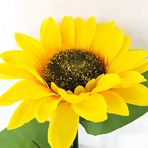 Close-up of a realistic silk sunflower from Sunflower Garden Lights Six LED Outdoor Flowers With Solar Panels IP66 Waterproof Auto Charge Brighter