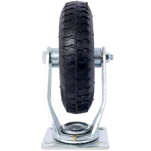 Front view of Two Pack 8-Inch Pneumatic Caster Wheels With Swivel Plate For Smooth Indoor Outdoor Use, Beefed-Up Steel Hub