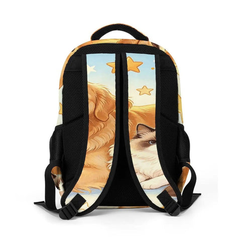 Back view of Fluffy Pet Friends Printed Unisex Backpack With Large Capacity Dope Everyday Carry For School Work And Travel Durable Polyester Daypack