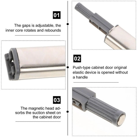 Hidden Cabinet Door Latch Four Pack Heavy Duty Push To Open Strong Touch Catch mechanism close-up