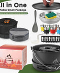 43-Piece Camping Cookware Set Feeds 6 People, Big Crew Ready for Family Campouts, Heavy-Duty Aluminum Outdoor Cook Kit items displayed