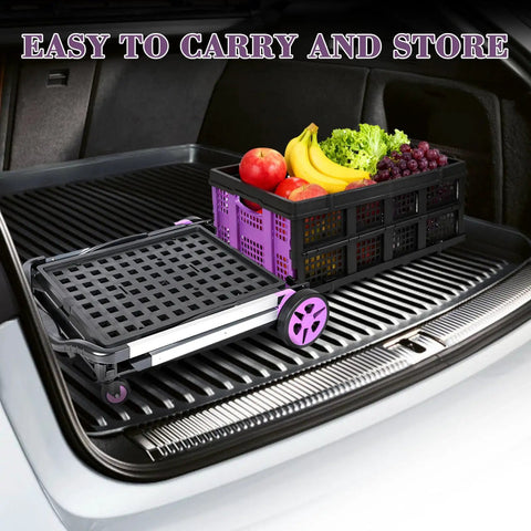 Collapsible Shopping Cart On Wheels Folding Utility Cart With 360 Degree Swivel Wheels Portable Grocery Cart With Two Storage Crates