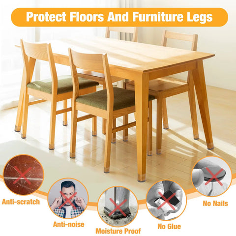 Dining set with four chairs using Upgraded 24 Pack Silicone Chair Leg Caps With Felt Pads, Clear No Slip Easy Glide Furniture Protectors.