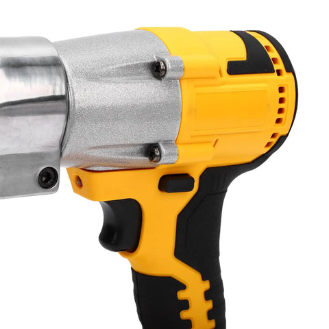Close-up of Heavy Duty Cordless Metal Shears With 400Nm Brushless Motor and Rotating Head, highlighting ergonomic grip.