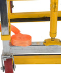Detail of Vestil Mfm-4000 Steel Machinery And Vending Machine Lifts with orange strap feature for secure transport.