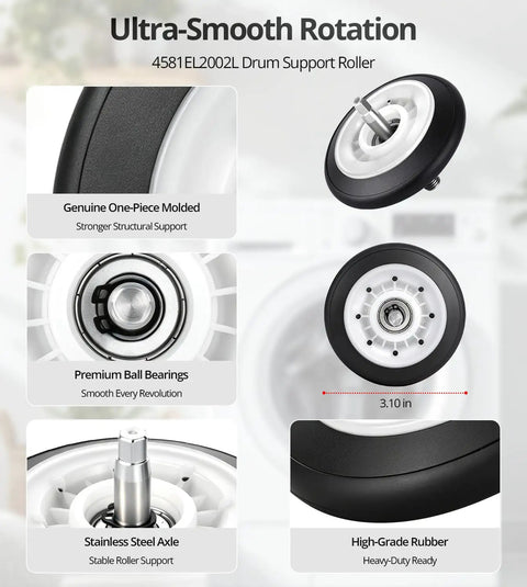 Fix Dryer Rumble With Premium Kit For LG Kenmore Ball Bearing Rollers Idler Pulley To Stop Noise Friction Using Solid Construction DIY Fix Home Save Money Restoring Smooth Operation Like New Never Breaking Again For Happy Homeowners 3.10 in dryer roller