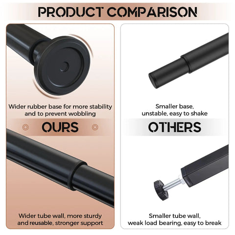 Comparison of Heavy Duty Adjustable Bed Frame Support Legs showing wider base for stability vs smaller base for instability.