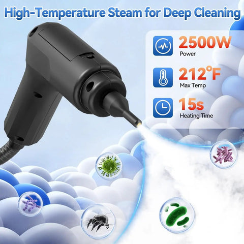This bad boy 2500W Handheld Steam Cleaner blasts grease and grime in seconds. Steam nozzle with 212°F steam.