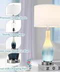 Set of 2 Rustic Farmhouse Table Lamps for Living Room and Bedroom, 3 Way Dimmable Touch Control Lamps With USB Charging Ports