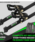 Built Tough Ultimate Heavy Duty E Track Ratchet Tie Downs Set, 4500 Lb Break Strength, two black 2x16ft straps with green logo