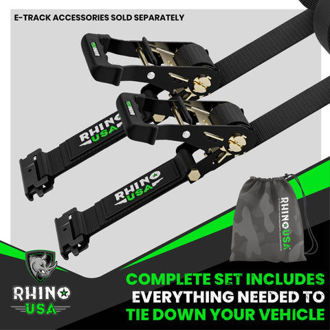 Built Tough Ultimate Heavy Duty E Track Ratchet Tie Downs Set, 4500 Lb Break Strength, two black 2x16ft straps with green logo