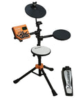 Kid Friendly Three Piece Junior Electronic Drum Kit With Snare Pad Tom Pad And Cymbal Pad Bass Pedal And Drumsticks For Quick Jam Sessions 108 Sounds 10 Preset Kits 2 User Kits And 10 Demo Songs ROCK50 with snare, tom, cymbal, and bass pedal visible.