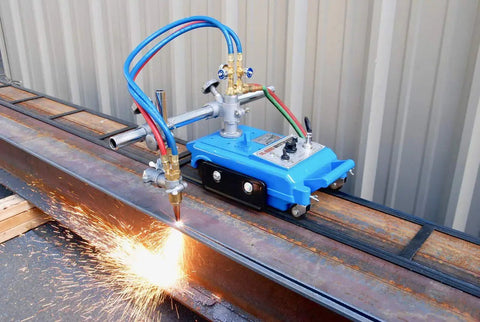 CG 30 Straight Line 12ft Track Torch Kit For Metal Cutting And Beveling, 120V Motorized System in action cutting metal.
