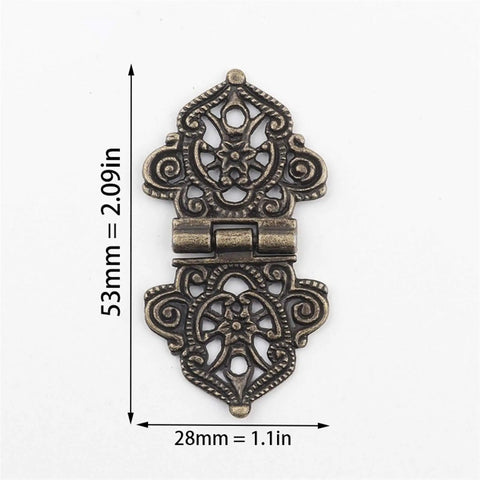 Antique Bronze Cabinet Hinges 24x54mm 2 Pack Decorative Wood Box Hinge With Hollow Flower Design
