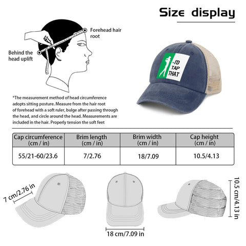 Size display of I'd Tap That Cool Hats For Men Women Unisex Trucker Cap With Adjustable Strap