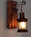 Top Shelf Rustic Wall Sconce Featuring Solid Wood Backplate And Vintage Industrial Metal Lantern Design, 15cm W x 36cm H.